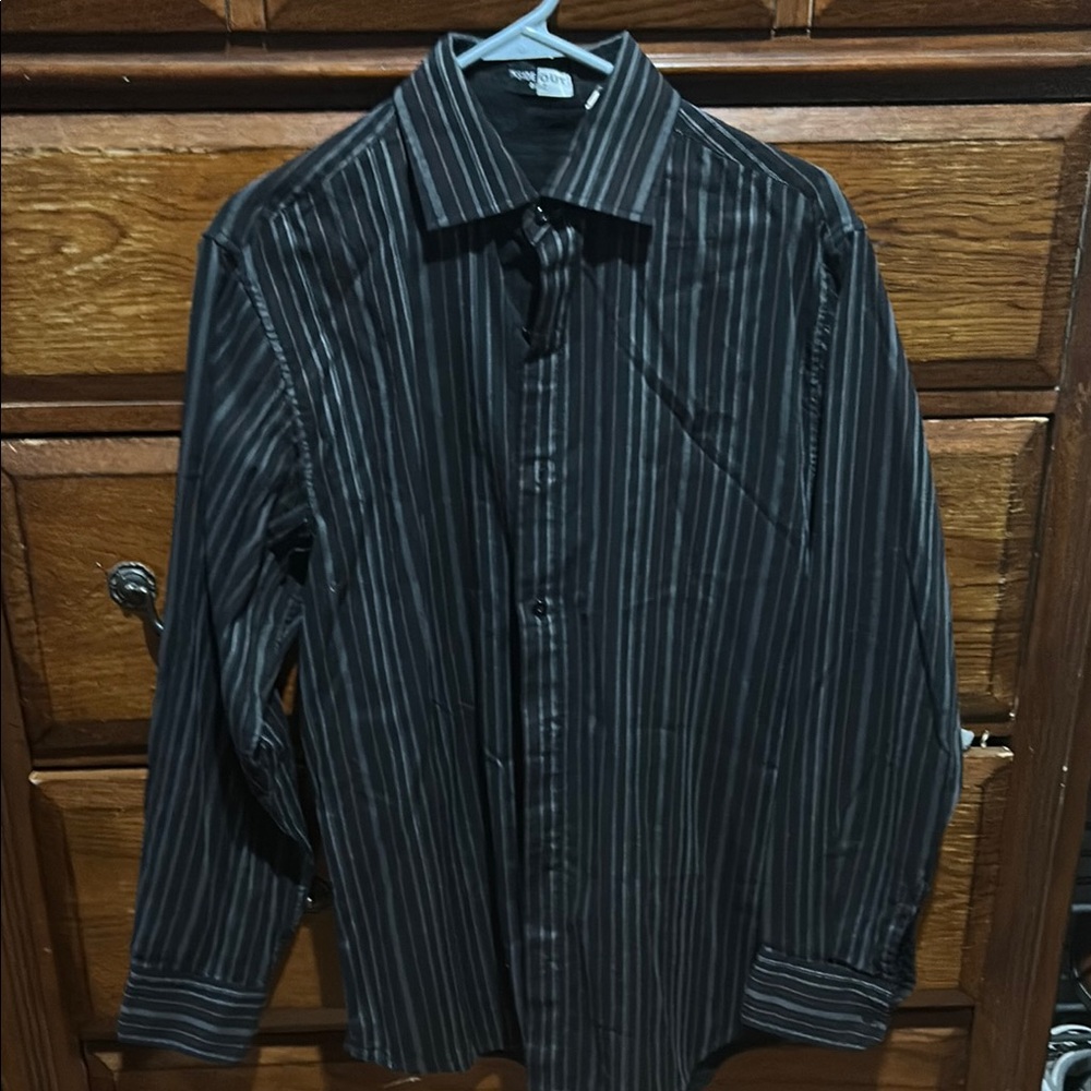 Men's Black Striped Dress Shirt